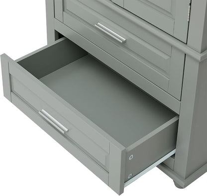 Storage Cabinet, Tall Bathroom Cabinet with Adjustable Shelf | Tall storage cabinet, upper enclosed cabinet and 2 pull-out compartments keep daily essentials organized
