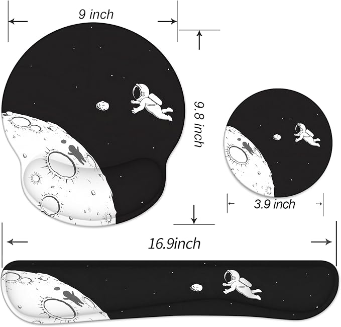 Ergonomic Mouse Pad with Wrist Rest and Keyboard Wrist Rest, Mousepad and Wrist Rest for Computer Keyboard, Pain Relief, Non-Slip Rubber Base, Mouse Pad with Wrist Support for Gaming, Astronaut