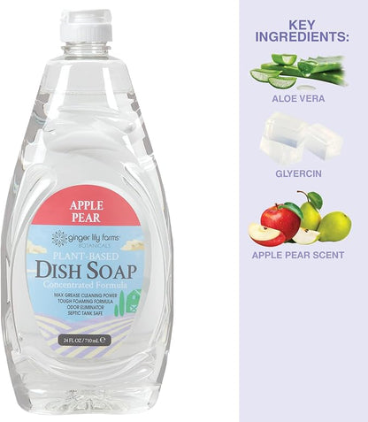 Ginger Lily Farms Botanicals Plant-Based Liquid Dish Soap, Concentrated Formula with Max Grease Cleaning Power, Cruelty-Free, Apple Pear Scent, 24 Fl Oz (Pack of 8)