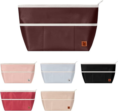 SDANG Purse Organizer Insert with Zipper – Pink Handbag & Tote Bag Organizer | Bag-in-Bag Insert with Pockets for Purses, Totes & Travel(Brown,Large 30)
