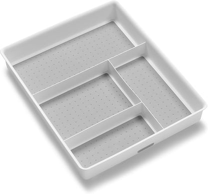 madesmart 4 Compartment Drawer Organizer, Multi Purpose Storage for Utensils, Office Tools, Cords, & Small Household Items, Tech Accessories, Arts & Crafts Supplies, Non Slip Lining, White