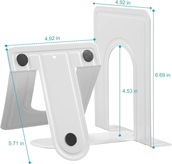HappyHapi Book Ends, Non-Skid Metal Bookend Supports for Shelves, Heavy Duty Book End, Office Book Stopper, 6 x 5 x 6 Inches, 14 Pieces / 7 Pairs (White)