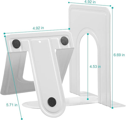 HappyHapi Book Ends, Non-Skid Metal Bookend Supports for Shelves, Heavy Duty Book End, Office Book Stopper, 6 x 5 x 6 Inches, 14 Pieces / 7 Pairs (White)