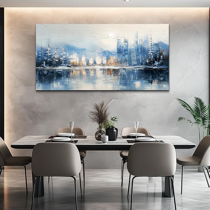 QIYILEXWART Canvas Wall Art For Living Room Large Wall Decor For Office Bedroom Decorations The Blue Lake Pictures Stretched And Framed Watercolour Abstract Painting Artwork Room Ready To Hang