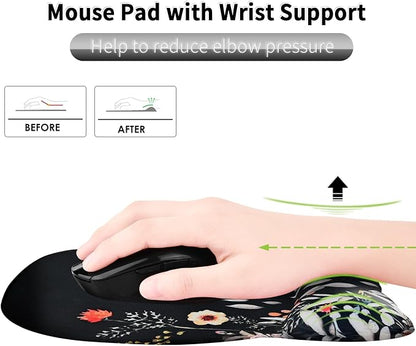 EooCoo Ergonomic Mouse Pad with Wrist Support, Mousepad with Memory Foam Wrist Rest and Non-Slip Base for Computer, Cafe, Home & Office, 9.64 x 8.26 in Office Desk Accessories for Women