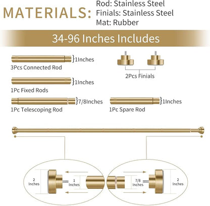 YNL Tension Shower Curtain Rod 34-96 Inches（2.8-8ft) Adjustable Spring Shower Rod No Drilling, Non-Slip, Never Rust, Stainless Steel, Suitable for Bathroom Window Kitchen, Gold