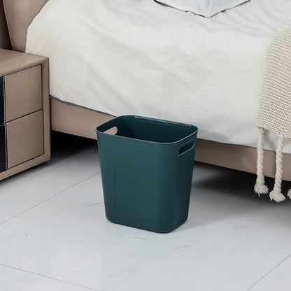 UUJOLY Plastic Small Trash Can Wastebasket, Garbage Container Basket for Bathrooms, Laundry Room, Kitchens, Offices, Kids Rooms, Dorms, 3.5 Gallon, Bluish Green, 2 Pack