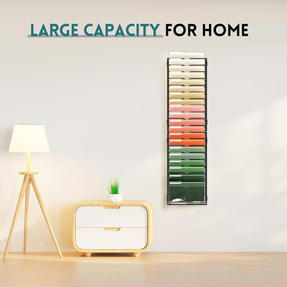 SUPEASY 21 Tier Wall File Organizer, Hanging Wall Mounted Mail Organizer with Label Slots, Metal Mesh File Holder Magazine Rack for Office, Home, School or Classroom, Black