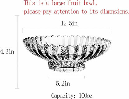 Glass Fruit Bowl or Decorative Bowl, used for Kitchen counter or living room center table decoration, 12.5inch Fruit Bowl or Center Bowl (White)
