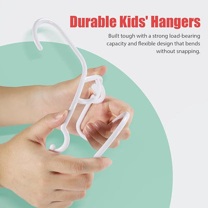 Baby Hangers 100 Pack - Non-Slip Children’s Kids Clothes Hangers, Premium PP Child Closet Organizer with Stackable Design & Safe Rounded Edges, Suitable for Nursery Newborn Toddler (White)