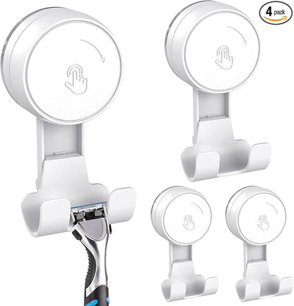 LUXEAR Suction Hooks Powerful Vacuum Suction Cup Hooks-4PACK Razor White