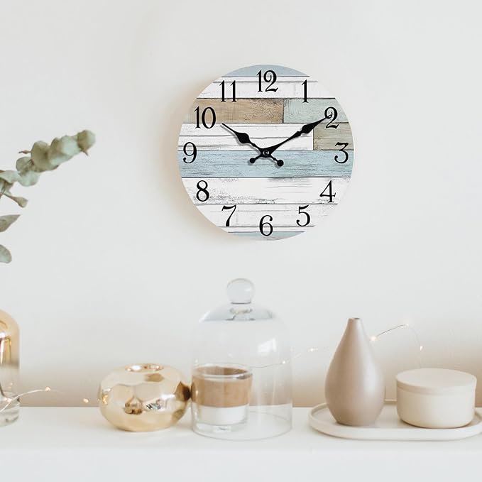 KECYET Wall Clock Battery Operated 14 Inch Large Silent Non Ticking Coastal Design Country Rustic Retro Decorative for Bathroom Kitchen Living Room Bedroom