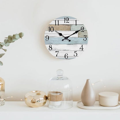 KECYET Wall Clock Battery Operated 10 Inch Silent Non Ticking Coastal Design Country Rustic Retro Decorative for Bathroom Kitchen Living Room Bedroom
