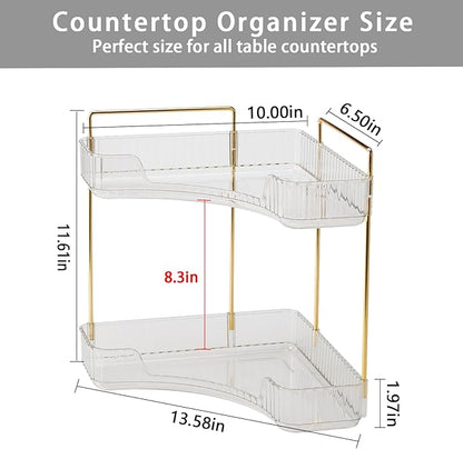 2-Tier Corner Bathroom Counter Organizer – Classic Storage Shelf for Makeup, Perfume & Toiletries, Space-Saving Countertop Tray Fits Bathroom, Dresser, Kitchen (Classic White)