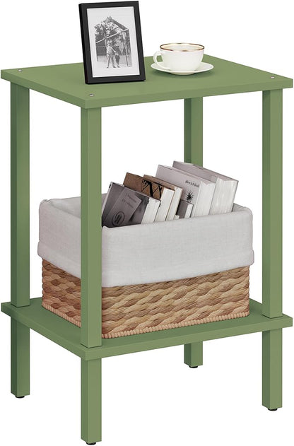 TUTOTAK End Table, Side Table, Nightstand, 2-Tier Storage Shelf, Sofa Side Table for Small Space, Living Room, Bed Room Olive Green TB01BOG034