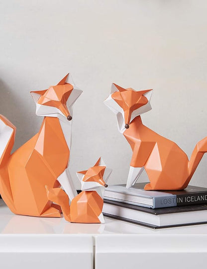 HAUCOZE Fox Statue Figurine Modern Animal Sculpture Home Decor Geometric Art Gift for Shelf Desk Living Room 4.0 Inch