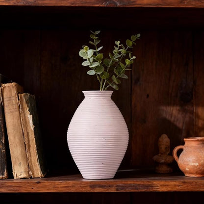 White Rustic Vase – 8.6" Farmhouse Vase for Table Centerpiece, Resin Vintage Vases for Pampas Grass, Farmhouse Decor for Dining Table, Entryway, Mantel or Living Room Shelf