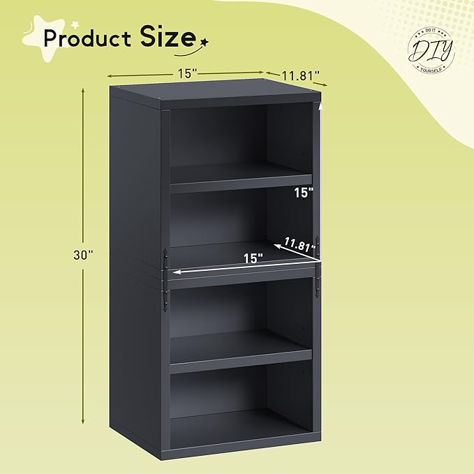 2-Tier Stackable Cube Storage Organizer, DIY Bookcase with 2 Removable Open Shelves & Anti-Tip Design, Cube Book Shelf for Bedroom, Office, Dorm,15" W x 11.81" D x 30" H, Black