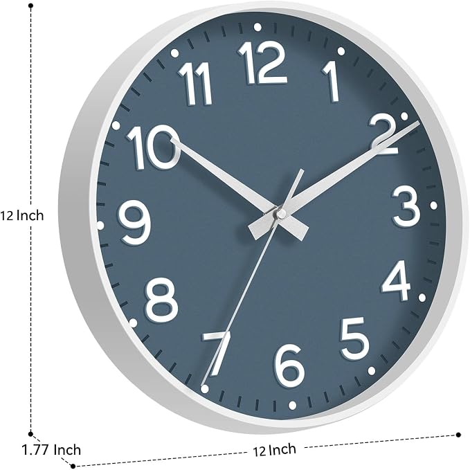 Roymnie Wall Clock 12 Inch Silent Wall Clocks Battery Operated- Modern Non Ticking Analog Clock Decorative for Living Room Bedroom Office Kitchen(Azure Blue)