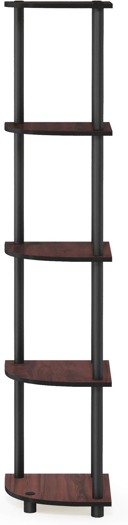 Furinno TURN-N-TUBE Corner Shelf, 5-Tier Corner Bookshelf, Open Storage Shelves, for Organization and Storage, Living Room, Home Office, Garage, Bedroom, Dark Cherry