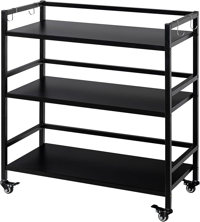 WHUANGKAKAMetal Storage Shelves,Garage Storage Shelving,Standing Storage Shelf,Black Metal Storage Rack,3 Tier Metal Shelving,Move Storage Shelf,Shelving Unit Organizer.