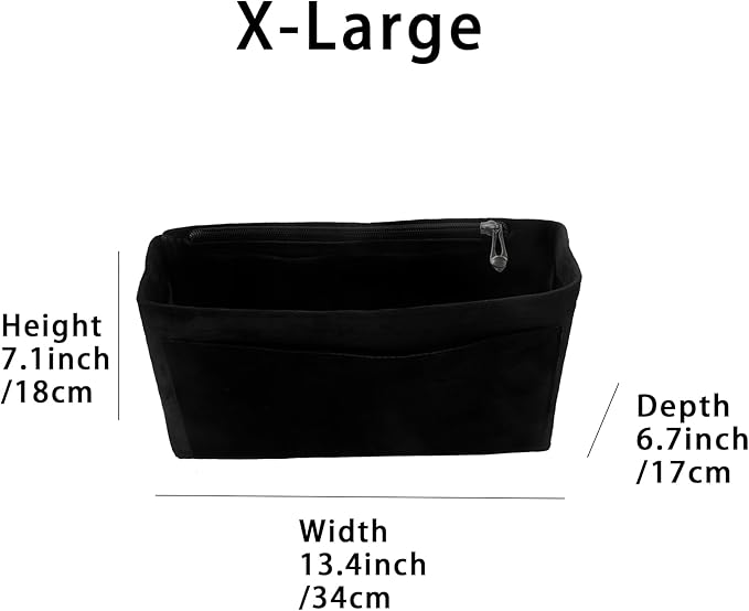Purse Organizer Insert, Suede Bag Organizer Handbag Tote Shaper, Suede Material, Soft and Non Damaging Bag (Black, X-Large)