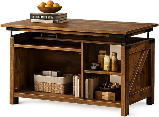 WLIVE Coffee Table with Storage, Modern Coffee Table with Flip-up Door, 2-in-1 Center Table Cat House Furniture for Living Room, Home, Rustic Brown