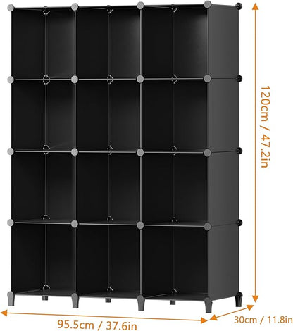 Closet Organizers and Storage, 12 Cube Storage Organizer, Portable Closet Organization Clothes Shelves for Kids, Closet, Bedroom, Bathroom, Office, Black
