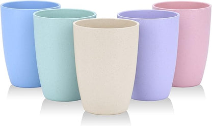 Wheat Straw Unbreakable Cup (12 oz) - Reusable Drinking Glasses Set of 5 - Dishwasher Safe Tumbler - BPA Free & Eco-Friendly (5Pcs)