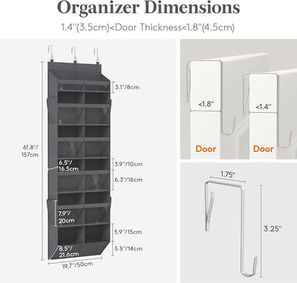 Lifewit 1 Pack Over the Door Organizer, 12 Section Clear Window Hanging Storage with 4 Side Pockets, Sturdy Anti Tilt 40 lbs Load Behind Door for Closet, Bedroom, Bathroom, Nursery, Dorm, Dark Gray
