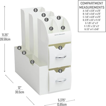 Mind Reader Cup and Condiment Station, Countertop Organizer, Coffee Bar, Kitchen, Stirrers, 5.375"L x 12"W x 11.25"H, White