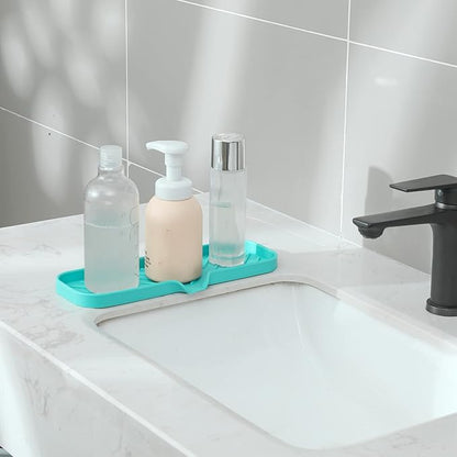 MicoYang Silicone Soap Dish with Drain Spout — Self-Draining Double Sink Organizer Tray for Kitchen & Bathroom, Dispensers, Sponges & Soap Holder, Non-Slip & Dishwasher Safe, Mint (Large, 12"×4")