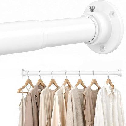 Closet Rod Adjustable 17 to 28 Inch, 1-1/4” Diameter, Closet Rods for Hanging Clothes, Stepless Metal Heavy Duty Hanging Rod for Closet Wardrobes Laundry RV (White)