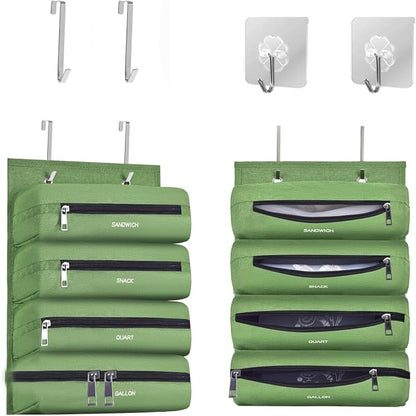Zipper Bag Organizer Suitable for kitchen RV Campers with Zipper Gallon, Quart, Sandwich and Snack Food Storage Bags, Kitchen Plastic Bag Storage Organizer (Green)