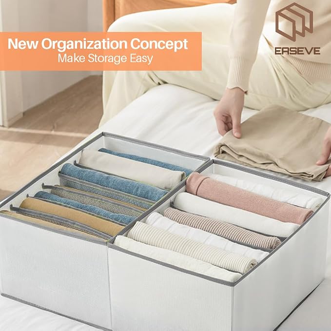 EASEVE Wardrobe Closet Organizer and Storage for Clothes - 7 Grids Foldable Drawer Dividers Organizers for Jeans | Pants | Shirts | Leggings, Stackable Clothing Bins for Closets Organization (1PCS)