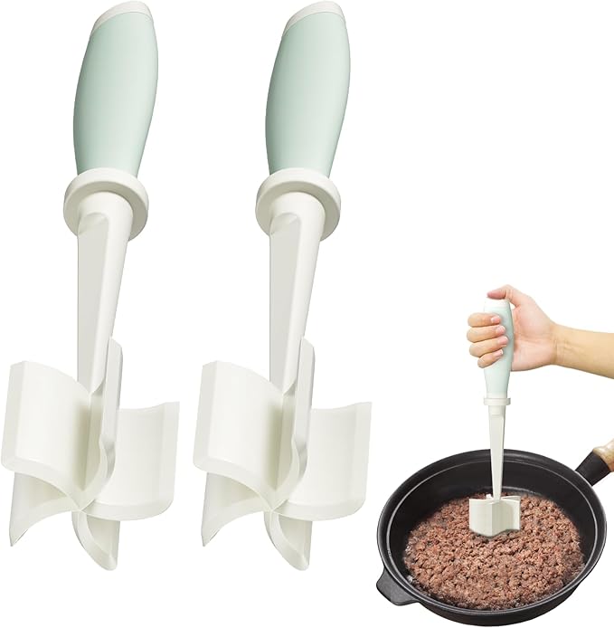 2 Pack Upgrade Meat Chopper, Heat Resistant Meat Masher for Hamburger Meat, Ground Beef Smasher, Nylon Hamburger Chopper Utensil, Ground Non Stick Mix Chopper Mix Potato Masher Tool (White)