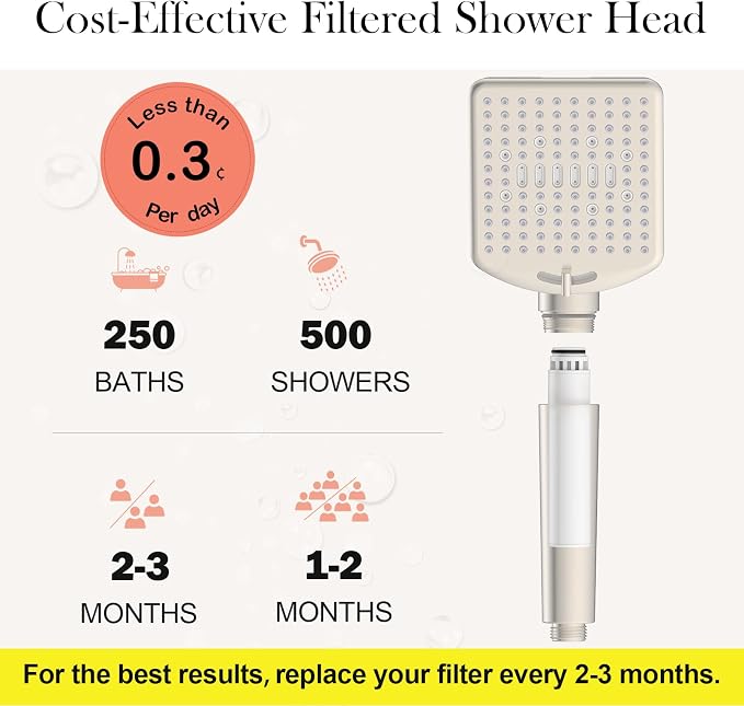 Homlord Filtered Shower Head with Handheld Brushed Nickel - High Pressure 6 Modes, 120 Anti-clog Nozzles, Detachable Showerhead with Hard Water Filters, Extra Long 6ft Hose, Power Wash Mode