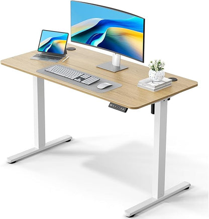48" Electric Standing Desk Adjustable Height, Ergonomic Sit Stand Computer Desk for Home Office, Sturdy Motorized Workstation with Memory Controller & Timer, Oak