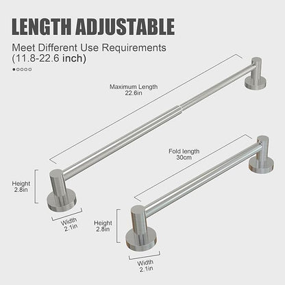 Honmein Towel Bar - Adjustable 304 Stainless Steel Towel Holder for Bathroom (11.8inch-22.6inch) Sturdy and Rustproof Wall Mounted Towel Rack for Bathroom Accessories, Silver…