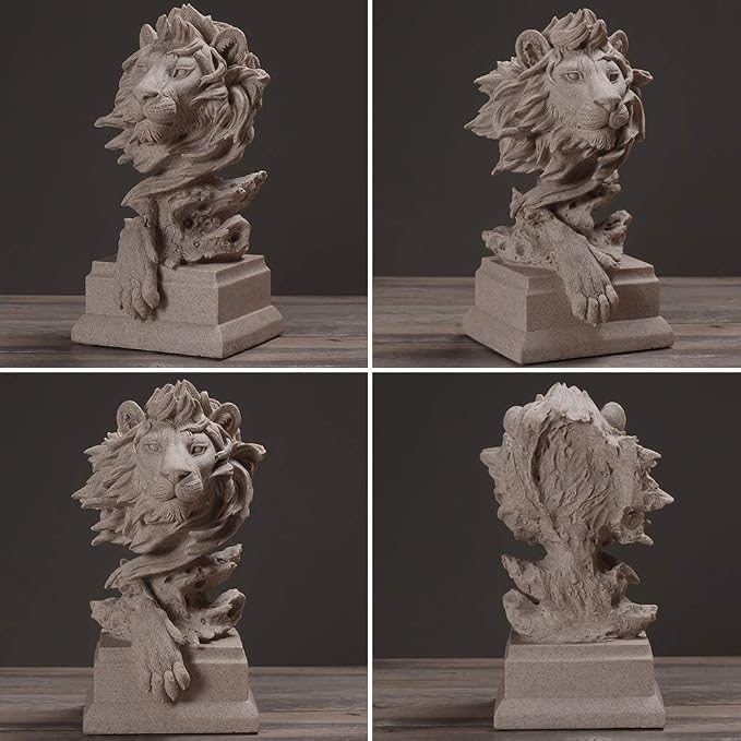 H&W Sandstone Lion - The King of Beasts - Statue Decoration for Home/Study/Living Room, Great Collectible Figurines, Best Gift for The Man, Sandstone Color (HH17-D2)