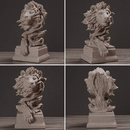 H&W Sandstone Lion - The King of Beasts - Statue Decoration for Home/Study/Living Room, Great Collectible Figurines, Best Gift for The Man, Sandstone Color (HH17-D2)