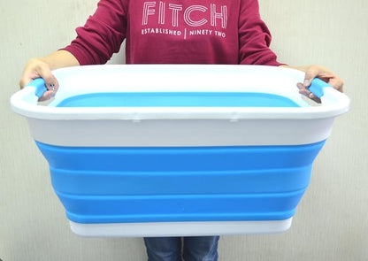 SAMMART 41L (10.8 gallon) Collapsible Plastic Laundry Basket - Foldable Pop Up Storage Container/Organizer - Portable Washing Tub - Space Saving Hamper/Basket (Rectangular, Sky Blue)