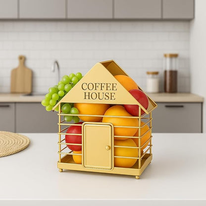 House-Shaped Coffee Pod Organizer – Countertop Coffee Station Holder for Keurig & Nespresso Pods – Modern Black or Gold Kitchen Organizer (Gold)