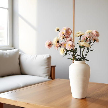 NEBRYX Large Ceramic Vase, 11 inch Minimalist Vase for Home Decor, Handmade Farmhouse Flower Vase for Table Centerpiece, Wedding, Living Room, Kitchen Decoration, Shelf Decor (Rice White)
