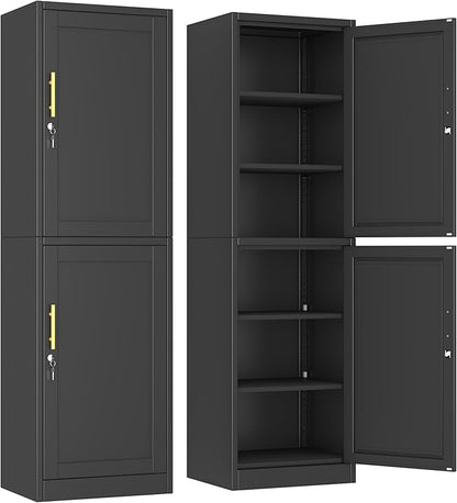 Ckzbx Metal Locker Tall Narrow Storage Cabinet, 67" H Locking Tool File Cabinets Snack Locker Organizer for School Classroom,Bedroom,Gym Home Office,Entryway and Hallway (20" W 2Door Black)