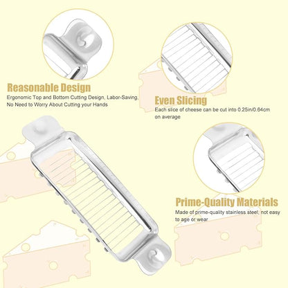 lasuroa Butter Slicer Cutter, Stainless Steel Ergonomic Cheese Slicer Cheese Even Stick Slicing Tool for Portion Control Cheese Wire Slicer with Portable Grip for Food Square Block Butter(Silver)