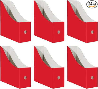 Limitliho 6 Pack Cardboard Magazine Holder for Desk, Book Bins for Classroom Library,Office,Home, 10.6" H x 10.2" L x 3.5" W in Magazine File Holder (Red)