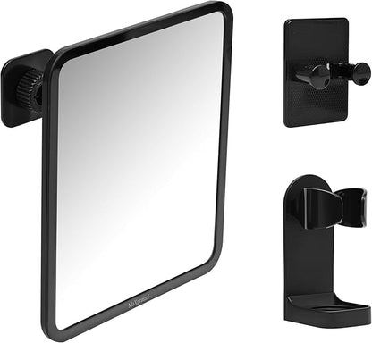 Fog free shower mirror - rotatable, adjustable shaver hook, suitable for both men and women with makeup mirrors, shower accessories, bathroom anti fog mirror (8 * 7 inches), shaver holder (black)