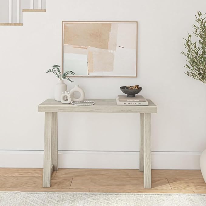 Plank+Beam Solid Wood Console Table, 46 Inch, Sofa Table, Narrow Entryway Table for Hallway, Behind The Couch, Living Room, Foyer, Easy Assembly, White Sand