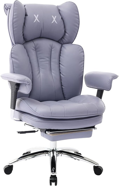 Efomao Big & Tall Executive Office Chair with Footrest - 400lbs Heavy Duty High Back PU Leather Desk Chair, Modern Ergonomic Reclining Computer Chair, Purple